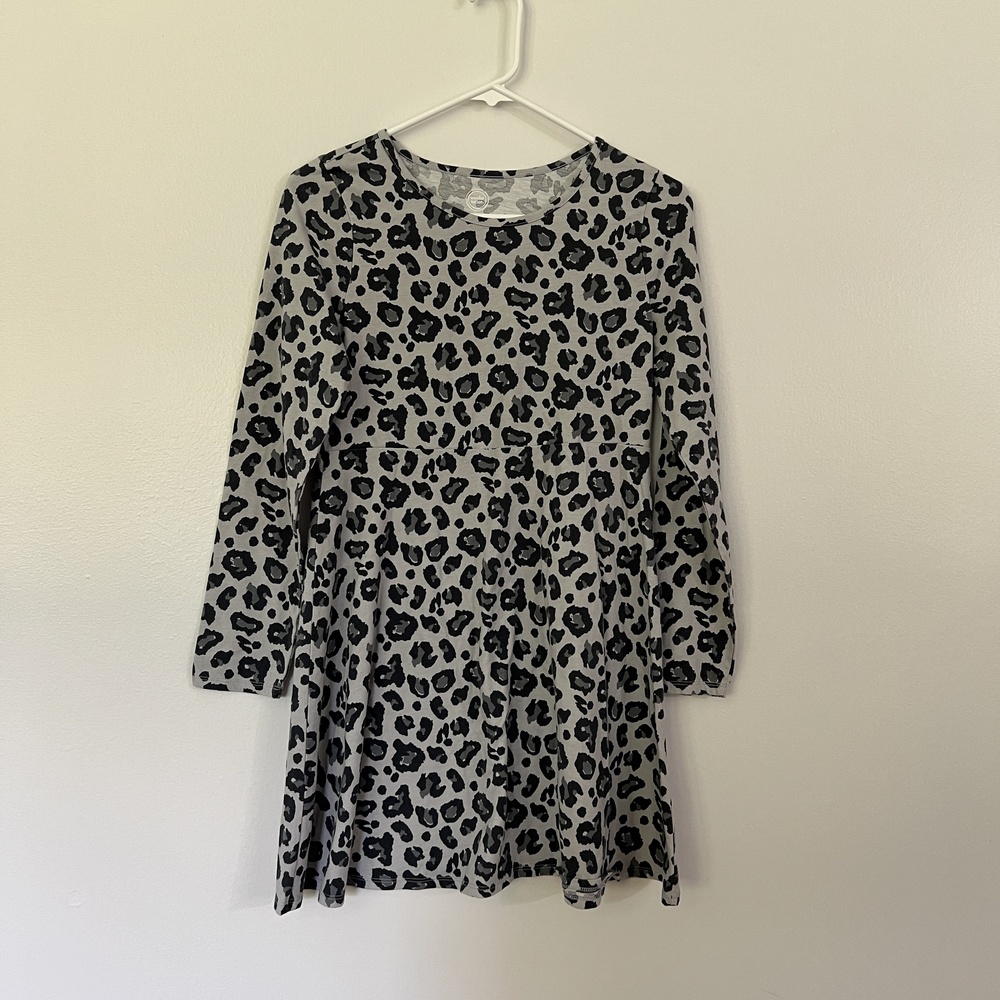 Wonder Nation Girls XXL 18 Black Gray Leopard Print Long Sleeve Mini Dress